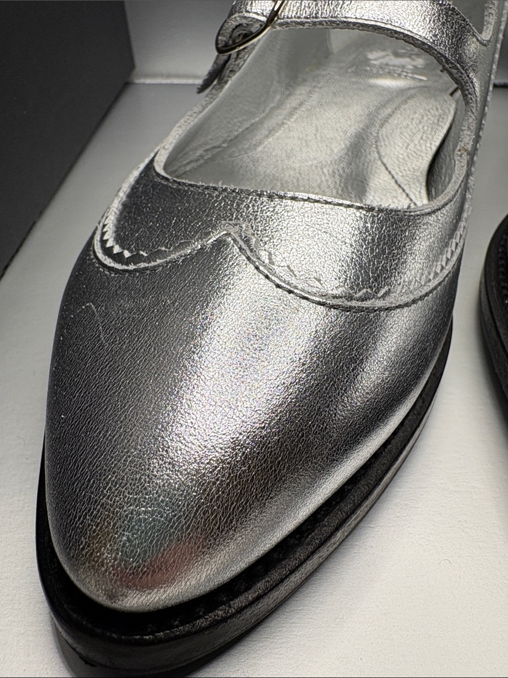 Office of Angela Scott Metallic Silver Double-Strap Mary Jane Flats - Women 9.5 - Picture 5 of 7